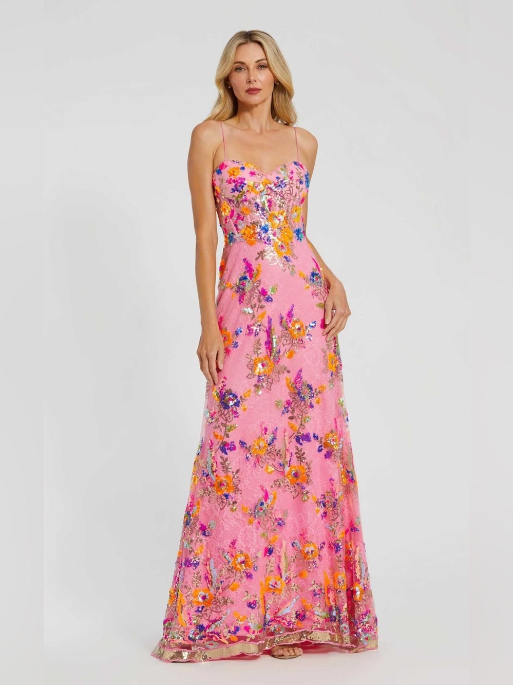 Mac Duggal Pink Floral Strapless Sequin Evening Gown NWT Sz 6